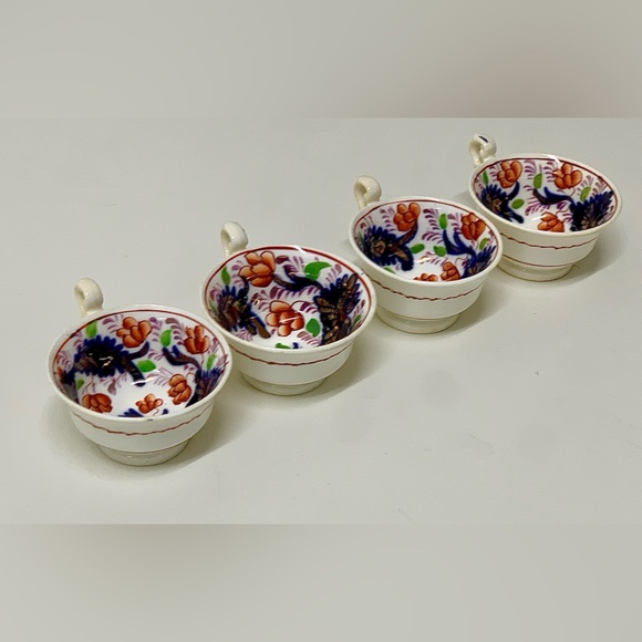 19th Century Antique Gaudy Welsh Grape Pattern (lot of 4) Miniature Cups - Picture 2 of 16